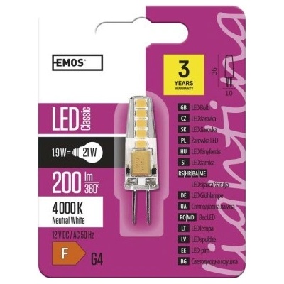 Emos LED žárovka Classic JC G4 1,9W neutrální bílá