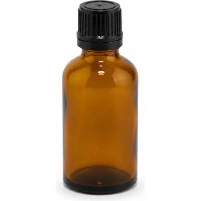 Jantarová skleněná lahvička s černým uzávěrem 50 ml