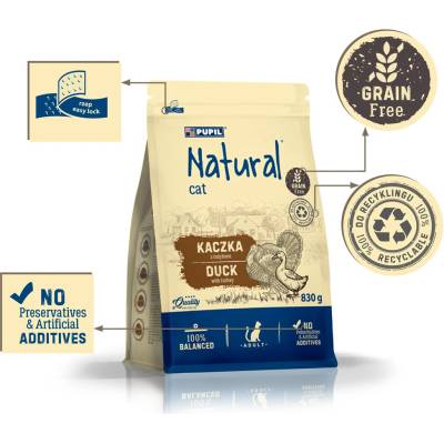 NATURAL, suché krmivo pre mačky, kačica s morkou 830 g