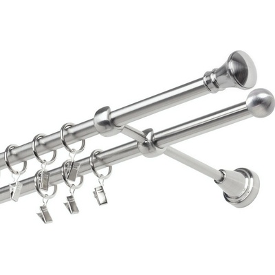 OK-GarnýžeCZ Garnýž kovová dvouřadá 19mm Koloseo nerez 180 cm do stěny / kroužky s žabkou