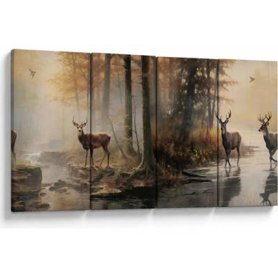 Obraz - Vintage maľba divokej zveri, štvordielne 160x80 cm