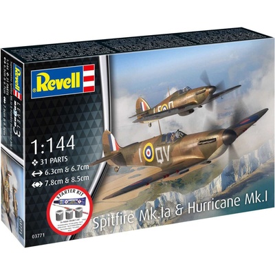 Revell Spitfire Mk.Ia & Hurricane Mk.I Model Set dvou letadeldílů + barvy + lepidlo + štětec 1:14431