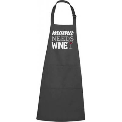Dobrý triko Zástěra s potiskem Mama needs wine Antracitová