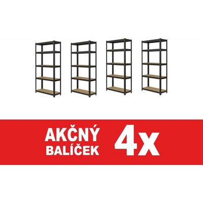 Výpredaj-regálov.sk Regál 180 x 90 x 30 cm 5 polic čierny 4 ks