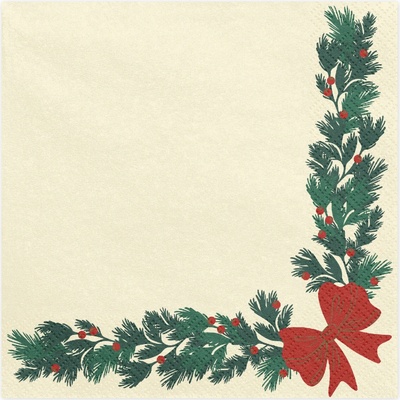 PartyDeco Vianočné papierové servítky Girlanda s mašľou 33x33 cm