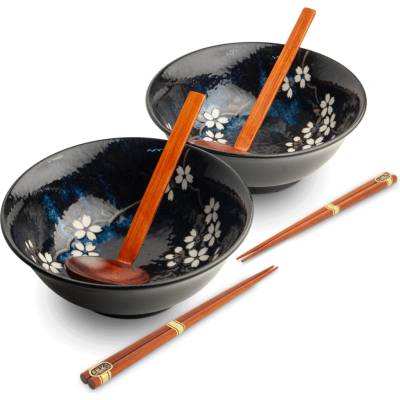 edo Japan Japonská porcelánová súprava misiek na ramen Anemone Blue 21 cm 6 ks