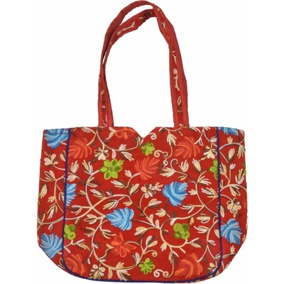 Sanu Babu Velká taška na zip s kašmírskou výšivkou červená 34x34x15cm + 30cm ucha