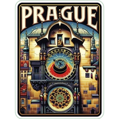 Samolepka ČR Prague orlojom 8 x 6 cm - farebná