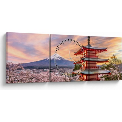 Obraz - Fudži, Japonsko (s hodinami), trojdielne 90x30 cm s hodinami
