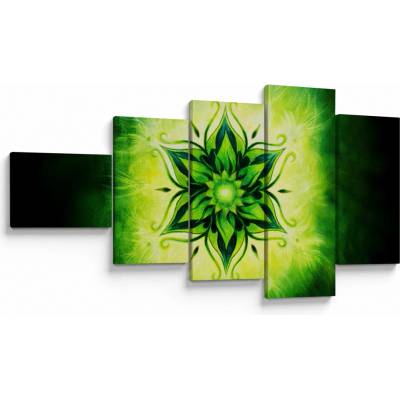 Obraz - Kvetinová mandala v zelenom pozadí, päťdielne 110x60 cm