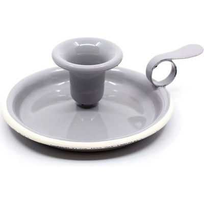Šedý smaltovaný svícen Grey dot více antik - Ø 13*6cm - Münder Email