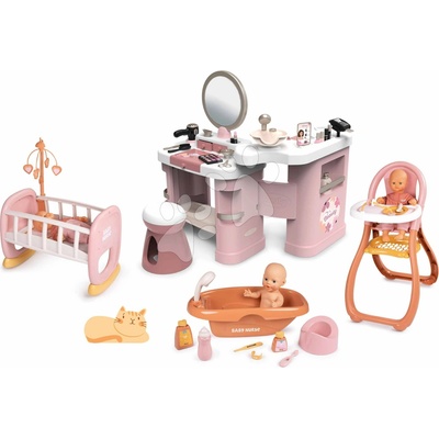 Smoby Set kosmetický stolek s jídelní židlí pro panenku My Beauty Center 3v1 s vaničkou kolébkou a elektronický fén