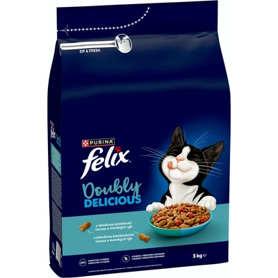 FELIX Doubly Delicious Adult s lososom a morskou rybou suché krmivo pre mačky 3 kg