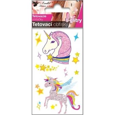 Anděl Přerov s.r.o. Tetovací obtisky s glitry 10,5x6 cm-jednorožci