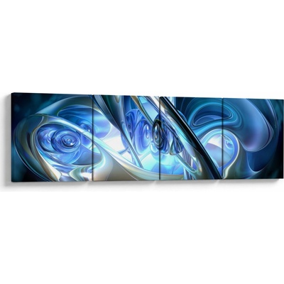 Obraz modrých fraktálů, Čtyřdílný 160x40 cm