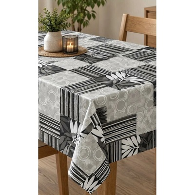 Obrus PVC DOW049F, metráž, 20 m x 140 cm, patchwork s prírodnými prvkami sivý, IMPOL TRADE