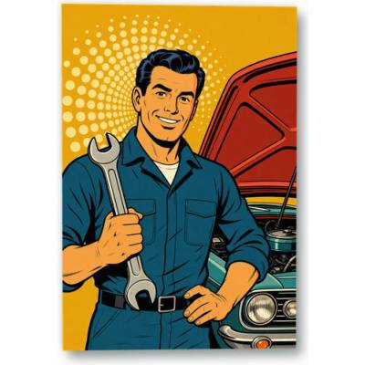 Plakát – Automechanik s klíčem u otevřené kapoty 90 × 135 cm Bez rámu Ne Bez rámu