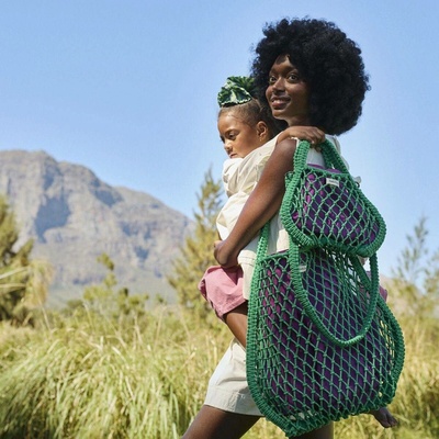 Studio Noos Macrame Mom Bag Síťka Green & vnitřní taška Purple Green
