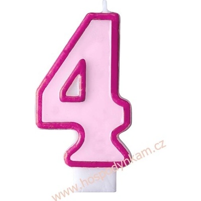 PartyDeco Narozeninová svíčka 4 růžová 7 cm
