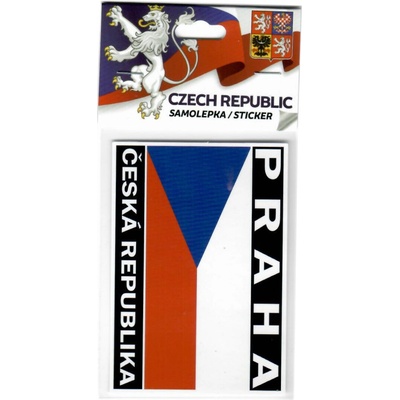 Samolepka s vlajkou a nápisom Praha Česká republika 8,5 x 6 cm - farebná