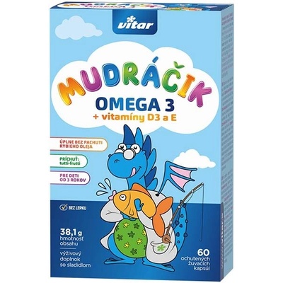 Vitar MUDráčik OMEGA 3 + vitamíny D3 a E žuvacie 60 kapsúl