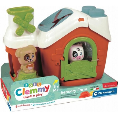 CLEMENTONI Soft Clemmy Vkládací senzorická farma s 8 kostkami