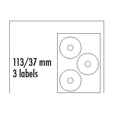 Logo etikety na CD 113/37mm, A4, matné, bílé, 3 etikety, 140g/m2, baleno po 10 ks, pro inkoustové a laserové tiskárny – Hledejceny.cz