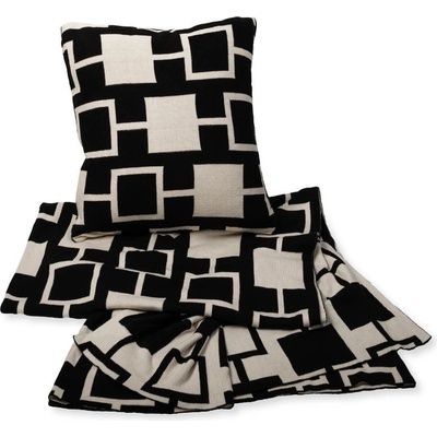 SCANquilt pletený pléd Design čtverce černá natur střední 130x200