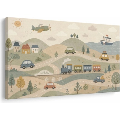 Dovido Obraz dětská krajina plná dopravních prostředků - 120x80