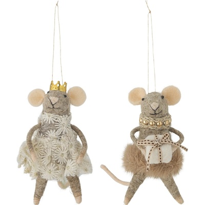 Bloomingville Plstená vianočná ozdoba Peo Wool Brown Myška v šatách