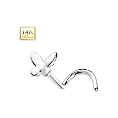 Šperky4U zlatý piercing do nosu motýlek ZL01237-WG