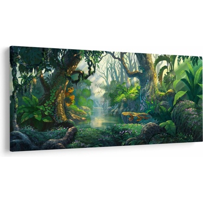 Obraz - Ilustrácia tropického lesa, jednodielne 250x125 cm