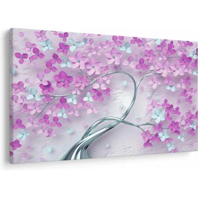 Obraz květů na stříbrném kmeni - abstrakt, jednodílný 120x80 cm