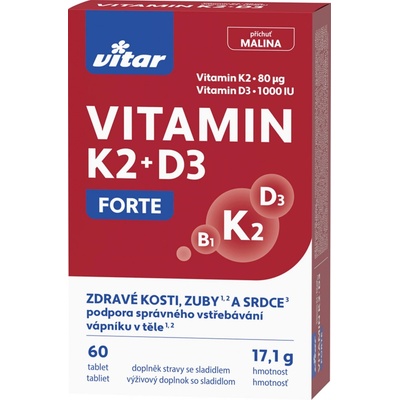 Vitar vitamín K2 + D3 Forte příchuť malinová 60 tablet