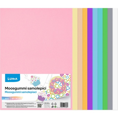 LUMA Moosgummi A4 samolepicí, mix pastelových barev - balení 10 ks