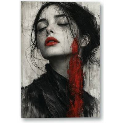 Plakát – Monochromní portrét s červeným akcentem Bez rámu Ano Bez rámu 90 × 135 cm