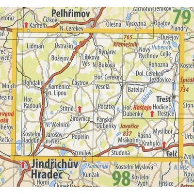 KČT 77 Jihlavské vrchy a Pelhřimovsko jih - nástěnná turistická mapa 90 x 60 cm Varianta: mapa v dřevěném rámu, Provedení: Ticiago šedý