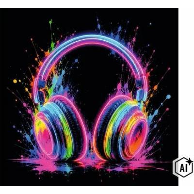 Skleněný obraz Pure Living Neon Headphones I 30 x 30 cm