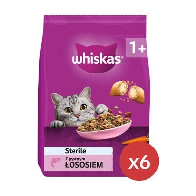 WHISKAS Sterilné s lososom 6 x 1,4 kg suché krmivo pre kastrované mačky