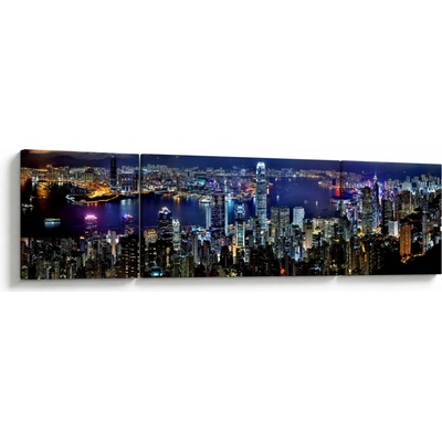 Obraz nočního města, třídílný 170x50 cm