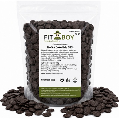 FITBOY Hořká čokoláda 51% 500 g