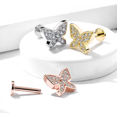 Šperky eshop piercing do bříška z oceli květ s čirými zirkonovými okvětními lístky O12.18 stříbrná