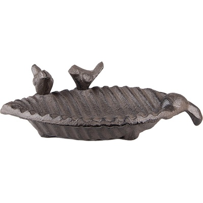 Clayre & Eef Hnědé litinové pítko/ krmítko pro ptáčky ve tvaru listu 19 x 10 x 5 cm – Hledejceny.cz