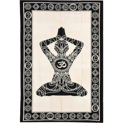 Sanu Babu přehoz na postel s tiskem chakra Yoga černo-bílý 130 x 210 cm