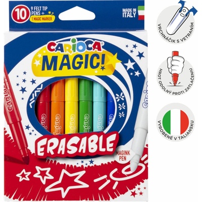 Carioca magické fixy – mazatelné, 10 ks, mix barev