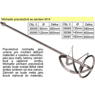 VOREL Míchací metla turbo 135x580 mm M14