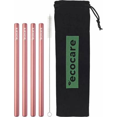 ECOCARE Kovová slamka maxi ružová 4 ks