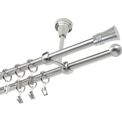 OK-GarnýžeCZ Garnýž kovová dvouřadá 19mm Capri nerez 480 cm do stěny / kroužky s žabkou