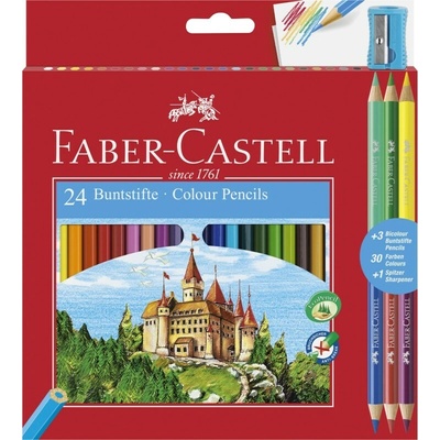 Faber Castell sada 24 farebných ceruziek so šesťhranným profilom + 3 ks obojstranných farebných ceruziek 110324