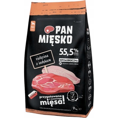 Pan Mięsko suché krmivo pre psov, teľacie s moriakom, chrumky M 9kg